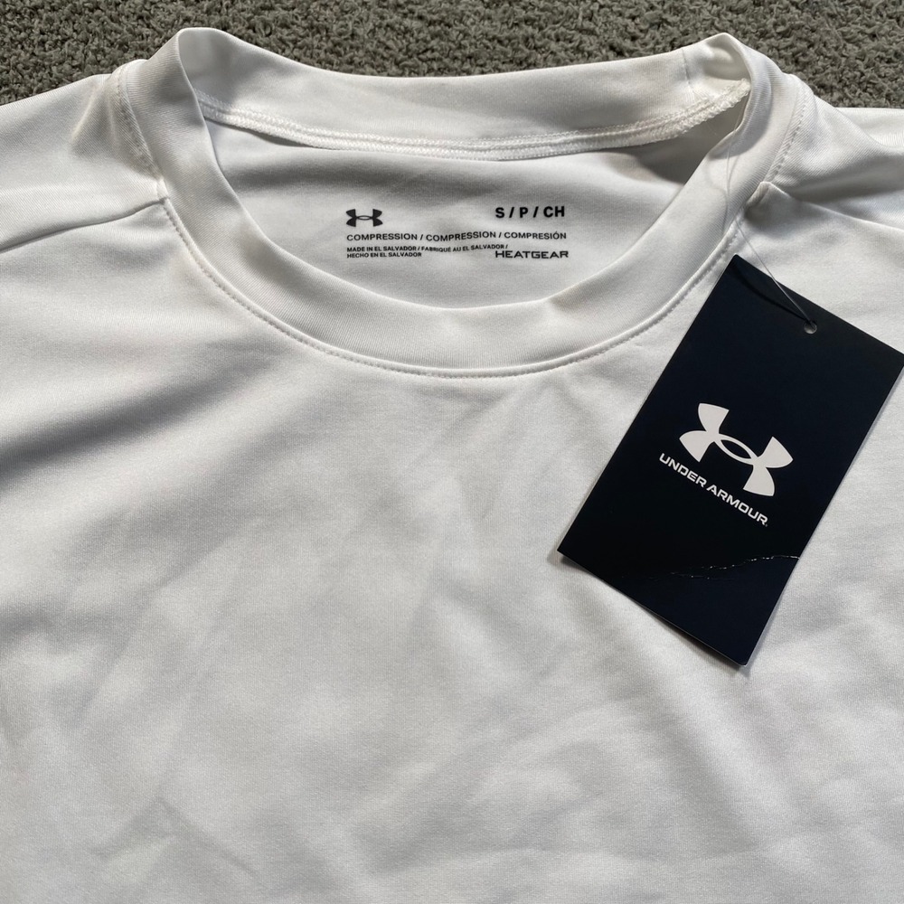 Under Armour UA TAC HeatGear Compression Shirt Mens Small White Performance NEW